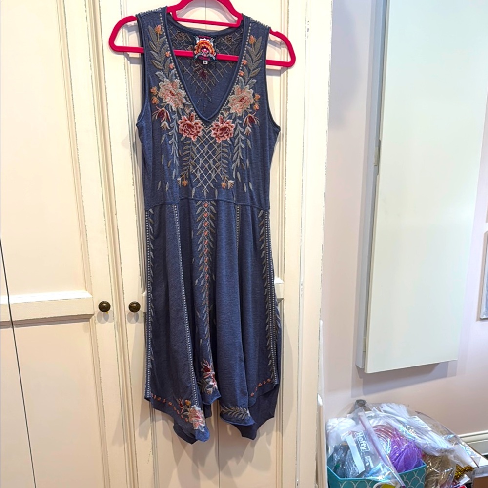 Floral Embroidered Blue Dress